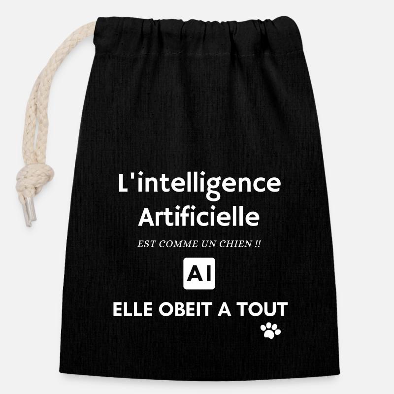 L'intelligence Artificielle AI Est Comme Un Chien - Sac cadeau en coton avec cordon (14 x 20 cm) - noir