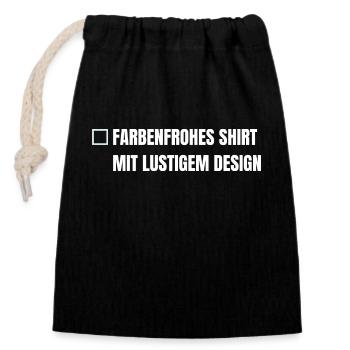 Farbenfrohes Shirt mit lustigem Design - Verschließbarer Geschenkbeutel aus Baumwolle (14x20cm) - Schwarz - Vorne