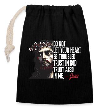 Do Not Let Your Heart Be Troubled Jesus Christ - Closable cotton gift bag (14x20cm) - black - Front