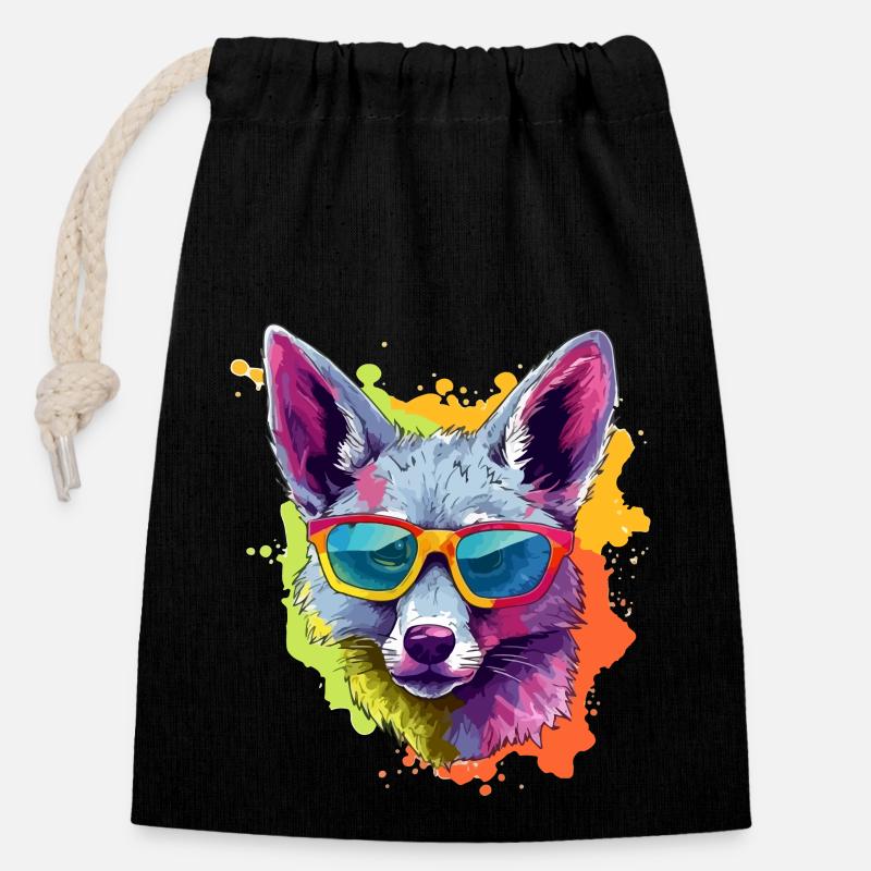 Léo le chacal à lunettes - Sac cadeau en coton avec cordon (14 x 20 cm) - noir