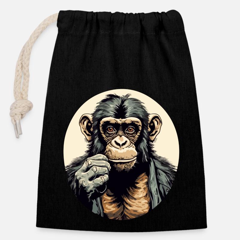 Haki le chimpanzé - Sac cadeau en coton avec cordon (14 x 20 cm) - noir