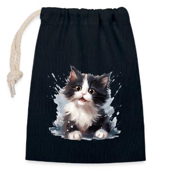 Black and white kitten - Closable cotton gift bag (14x20cm) - navy - Front