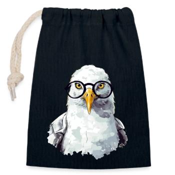 Miki die Möwe mit Brille - Verschließbarer Geschenkbeutel aus Baumwolle (14x20cm) - Navy - Vorne