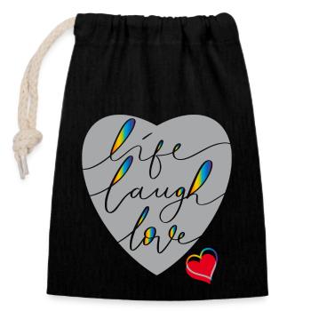La vie, le rire, l’amour, Herz - Sac cadeau en coton avec cordon (14 x 20 cm) - noir - Devant