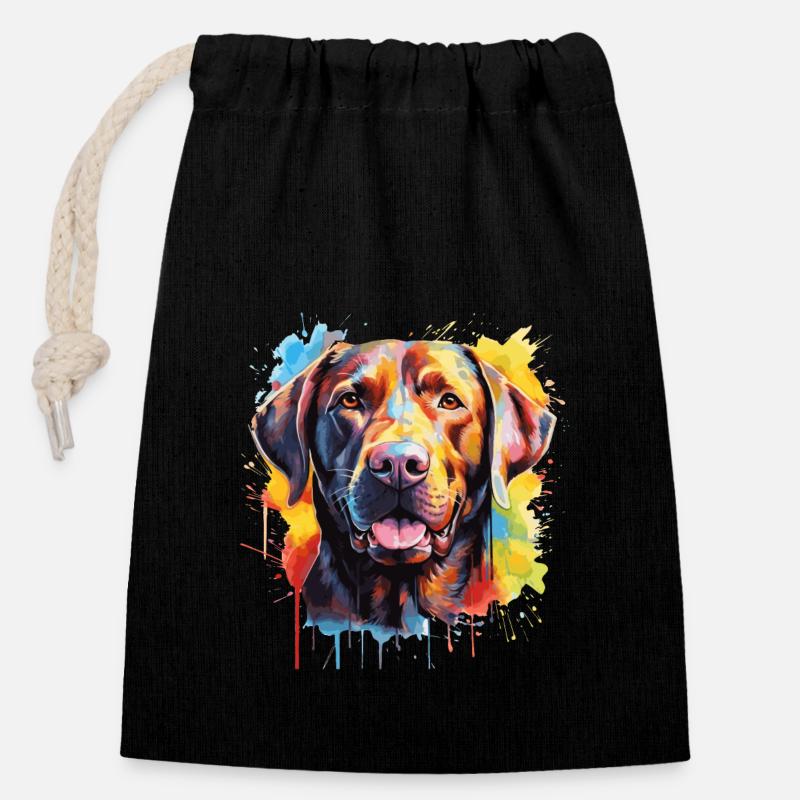 Labrador - Sac cadeau en coton avec cordon (14 x 20 cm) - noir