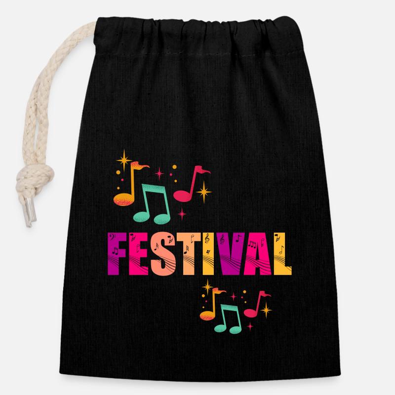 Festival estival - Sac cadeau en coton avec cordon (14 x 20 cm) - noir