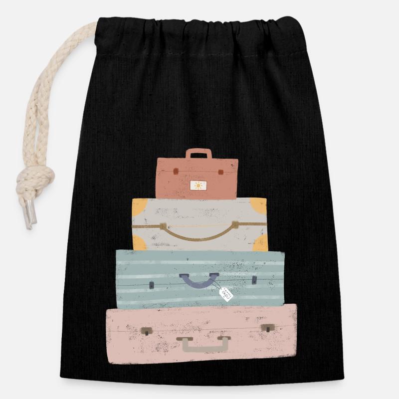 Valise Globetrotter - Sac cadeau en coton avec cordon (14 x 20 cm) - noir