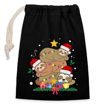 Weihnachtsfaultier - Verschließbarer Geschenkbeutel aus Baumwolle (14x20cm) - Schwarz - Vorne