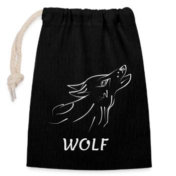 Wolf - Verschließbarer Geschenkbeutel aus Baumwolle (14x20cm) - Schwarz - Vorne