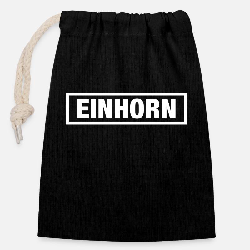 Einhorn Rahmen weiss big - Verschließbarer Geschenkbeutel aus Baumwolle (14x20cm) - Schwarz