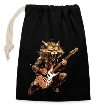 Pets, Cute, Cat, Animal, Cat, Funny Music, Guitar - Closable cotton gift bag (14x20cm) - black - Front