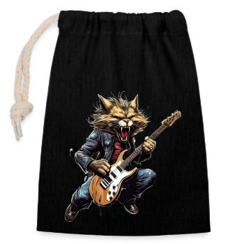 Pets, Cute, Cat, Animal, Cat, Funny Music, Guitar - Closable cotton gift bag (14x20cm) - black - Front