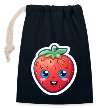 Anime à la fraise - Sac cadeau en coton avec cordon (14 x 20 cm) - bleu marine - Devant