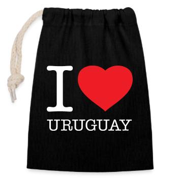I LOVE URUGUAY - Verschließbarer Geschenkbeutel aus Baumwolle (14x20cm) - Schwarz - Vorne