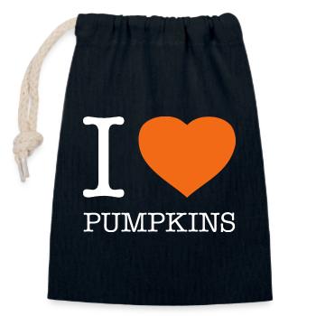 I LOVE PUMPKINS Kürbis Kürbisse - Verschließbarer Geschenkbeutel aus Baumwolle (14x20cm) - Navy - Vorne
