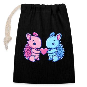 Armadillo Couple Love Couple In Love - Closable cotton gift bag (14x20cm) - black - Front