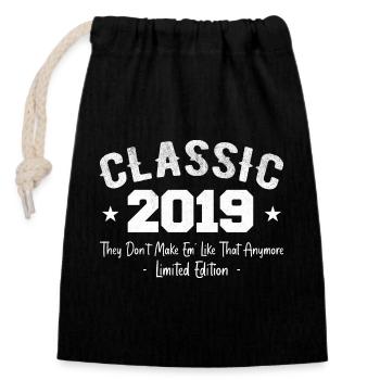 Né 2019 Vintage Cadeau Anniversaire Classic 2019 - Sac cadeau en coton avec cordon (14 x 20 cm) - noir - Devant