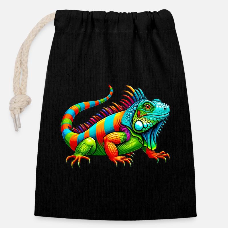 Iguane - Sac cadeau en coton avec cordon (14 x 20 cm) - noir