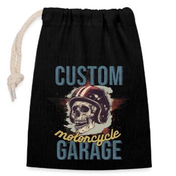 CUSTOM motorcycle GARAGE - Closable cotton gift bag (14x20cm) - black - Front