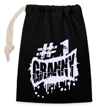 Nummer 1 Granny Nr Eins # Stempel Oma Graffiti - Verschließbarer Geschenkbeutel aus Baumwolle (14x20cm) - Schwarz - Vorne