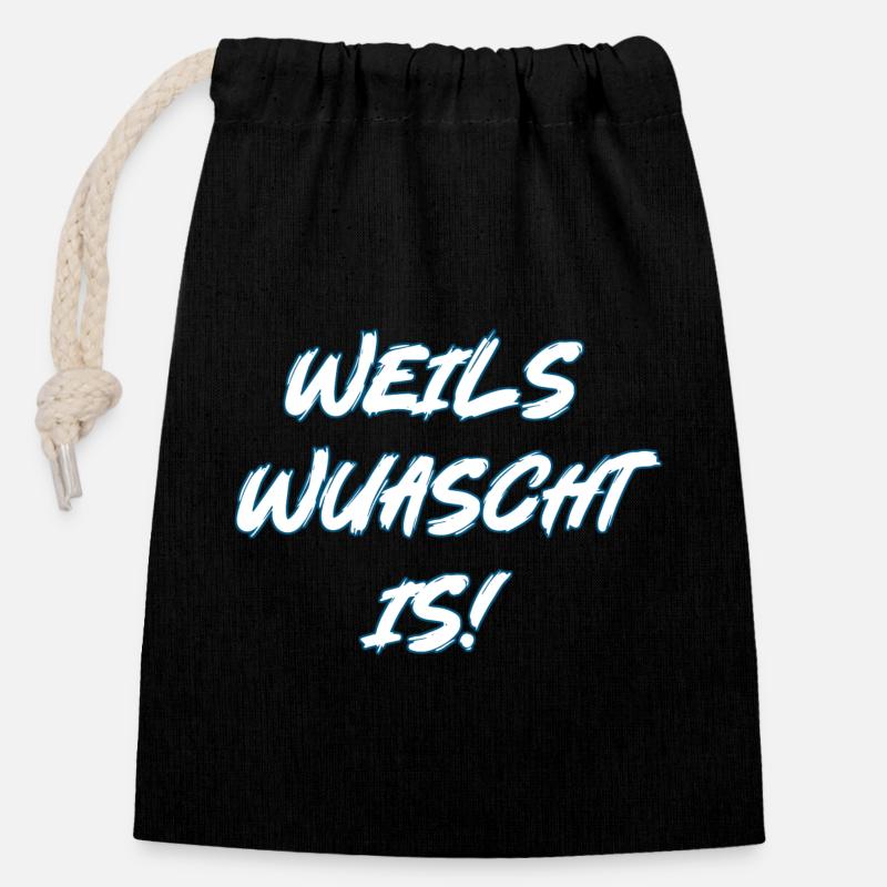 Weils wuascht is! - Verschließbarer Geschenkbeutel aus Baumwolle (14x20cm) - Schwarz