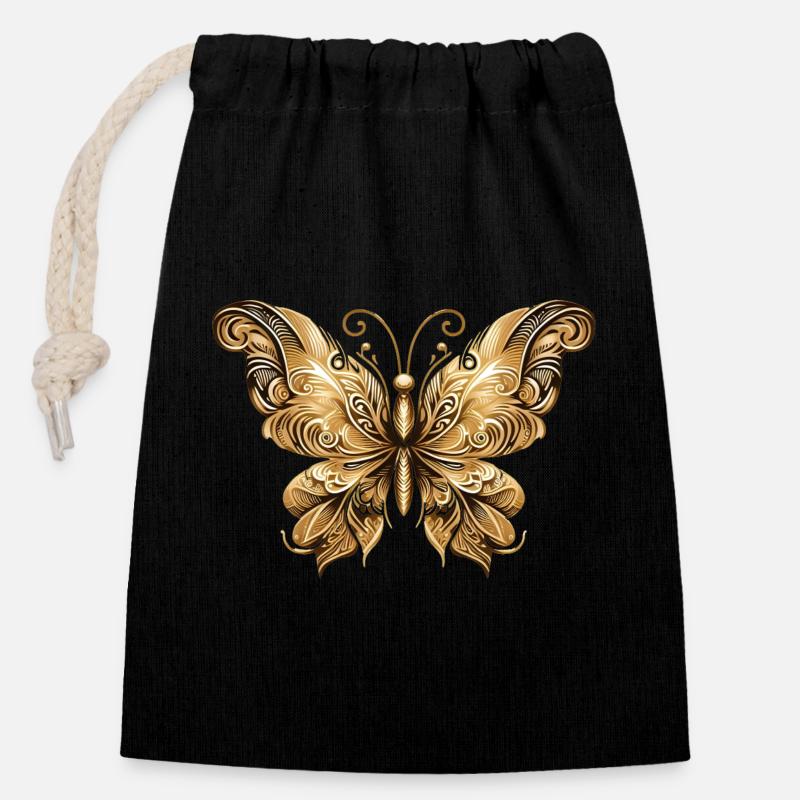 papillon - Sac cadeau en coton avec cordon (14 x 20 cm) - noir