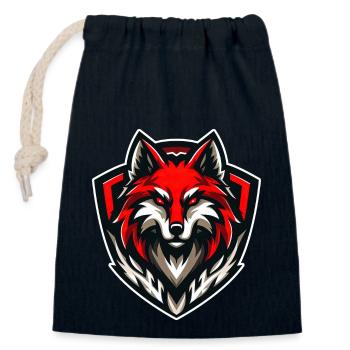 Wolf Illustration RED Emblem - Closable cotton gift bag (14x20cm) - navy - Front