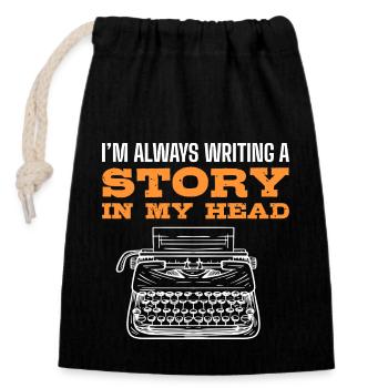 Author - Closable cotton gift bag (14x20cm) - black - Front