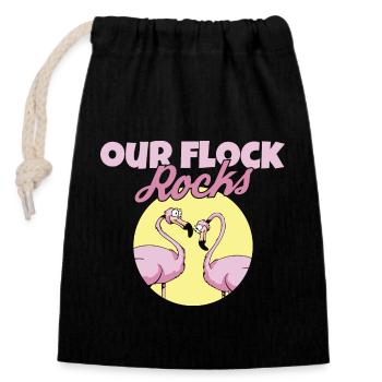 Our Flock Rocks Flamingo Family Summer Vacation - Verschließbarer Geschenkbeutel aus Baumwolle (14x20cm) - Schwarz - Vorne