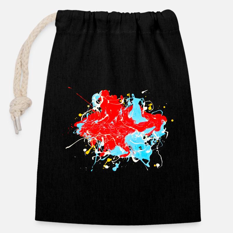 Bleu clair.Éclaboussure - Sac cadeau en coton avec cordon (14 x 20 cm) - noir
