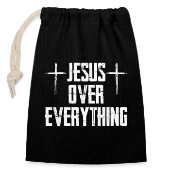 Jesus Over Everything - Verschließbarer Geschenkbeutel aus Baumwolle (14x20cm) - Schwarz - Vorne