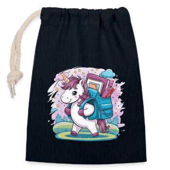 Unicorn Back to School - Closable cotton gift bag (14x20cm) - navy - Front