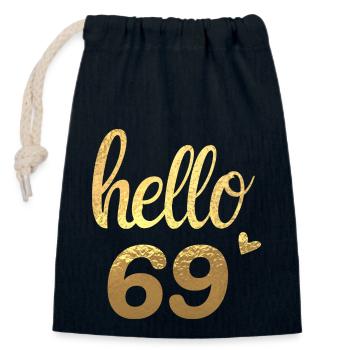 Hello 69 gold - Closable cotton gift bag (14x20cm) - navy - Front