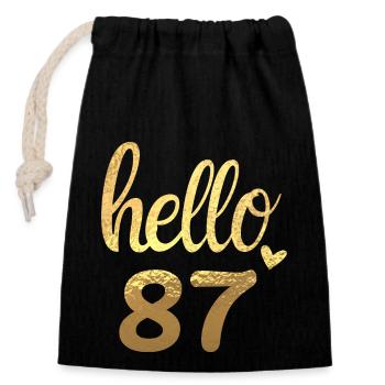 Hello 87 doré - Sac cadeau en coton avec cordon (14 x 20 cm) - noir - Devant