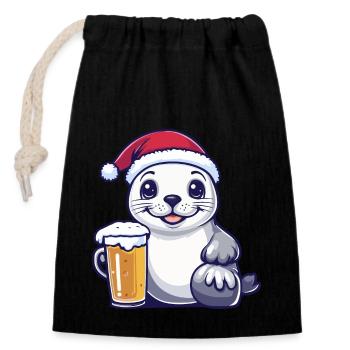 Seal Animal Christmas Beer - Closable cotton gift bag (14x20cm) - black - Front