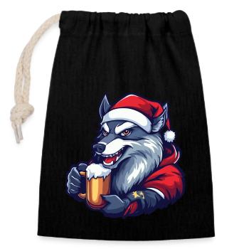 Wolf Christmas Beer - Closable cotton gift bag (14x20cm) - black - Front