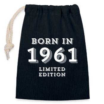 1961, Geburtsdatum, 63 Jahre alt, Geburt - Verschließbarer Geschenkbeutel aus Baumwolle (14x20cm) - Navy - Vorne