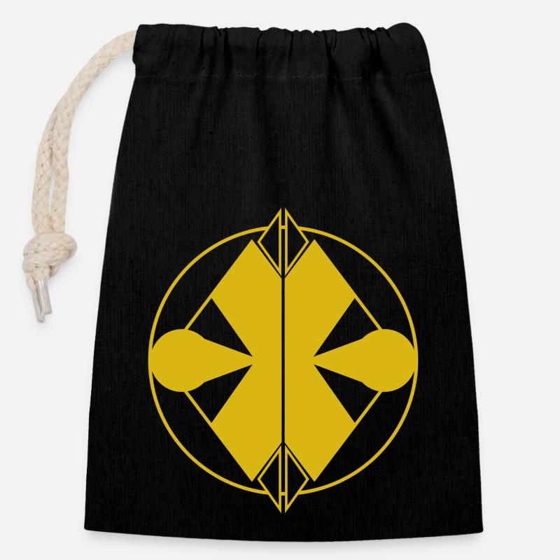 Logo Jaune Abstrait – Minimalisme Géométrique - Sac cadeau en coton avec cordon (14 x 20 cm) - noir