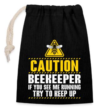 Caution Beekeeper If You See Me Running Beekeeping - Verschließbarer Geschenkbeutel aus Baumwolle (14x20cm) - Schwarz - Vorne