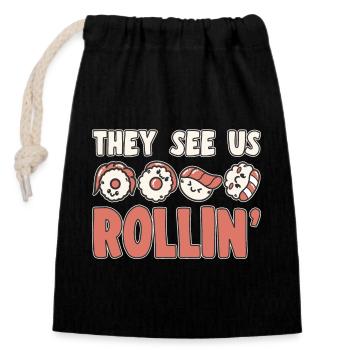 Sushi Lover They See Us Rollin Sushi - Verschließbarer Geschenkbeutel aus Baumwolle (14x20cm) - Schwarz - Vorne