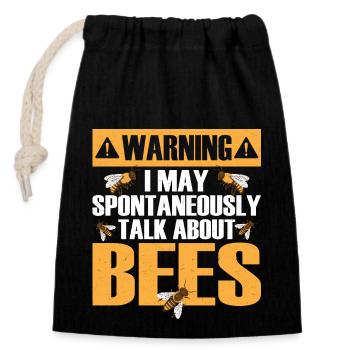 Warning I May Spontaneously Talk About Bees Beekee - Verschließbarer Geschenkbeutel aus Baumwolle (14x20cm) - Schwarz - Vorne