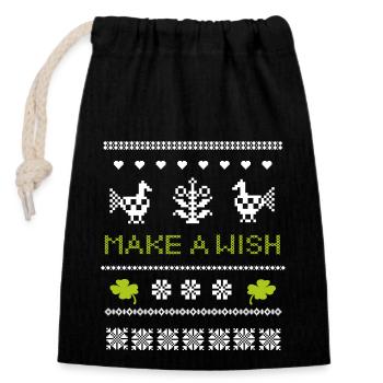 make a wish Christmas - Closable cotton gift bag (14x20cm) - black - Front