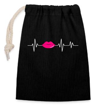 Pink Heartbeat Lips - Gift Idea - Closable cotton gift bag (14x20cm) - black - Front