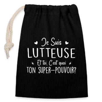 Je suis Lutteuse. C'est quoi ton super pouvoir ? - Sac cadeau en coton avec cordon (14 x 20 cm) - noir - Devant