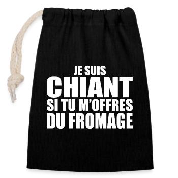 Homme qui adore : Fromage. Design Drôle Humour - Sac cadeau en coton avec cordon (14 x 20 cm) - noir - Devant