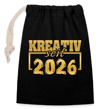 2026 - Sac cadeau en coton avec cordon (14 x 20 cm) - noir - Devant