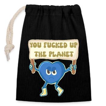 Climate activist retro mascot - Closable cotton gift bag (14x20cm) - black - Front