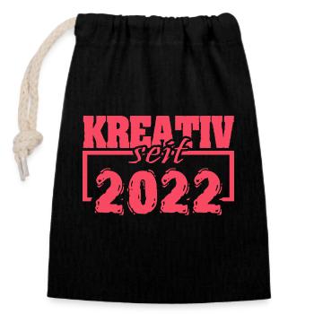 Retro 2022 - Closable cotton gift bag (14x20cm) - black - Front
