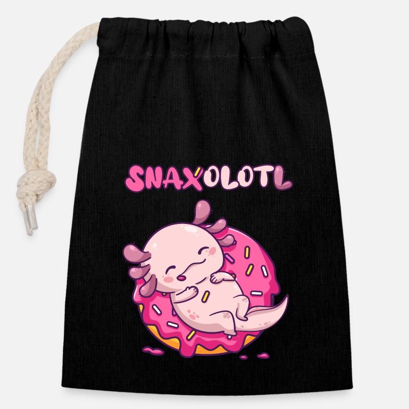 Snaxolotl on donut - Closable cotton gift bag (14x20cm) - black