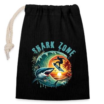 Shark Zone - Verschließbarer Geschenkbeutel aus Baumwolle (14x20cm) - Schwarz - Vorne